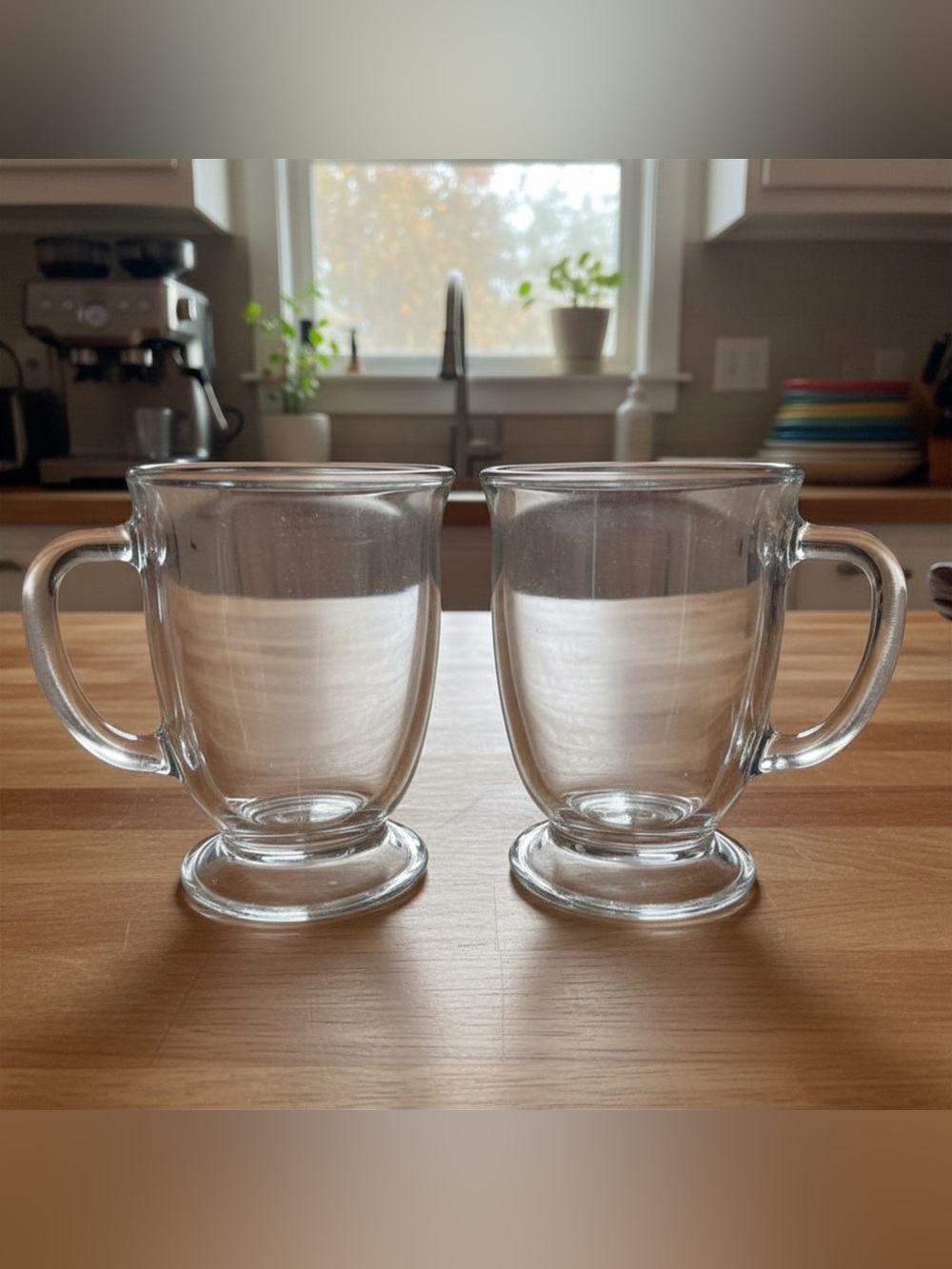 Vintage‎ Anchor Hocking Set of 2 Clear Footed Café Coffee Glass Mugs 16ozs